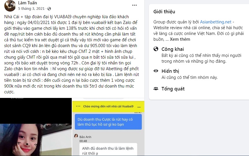 nhà cái vuabai9 lừa đảo