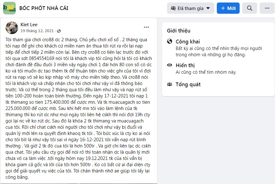 nhà cái cro88 lừa đảo