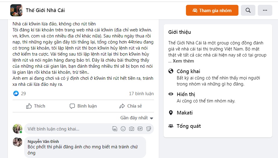 nhà cái k9win lừa đảo