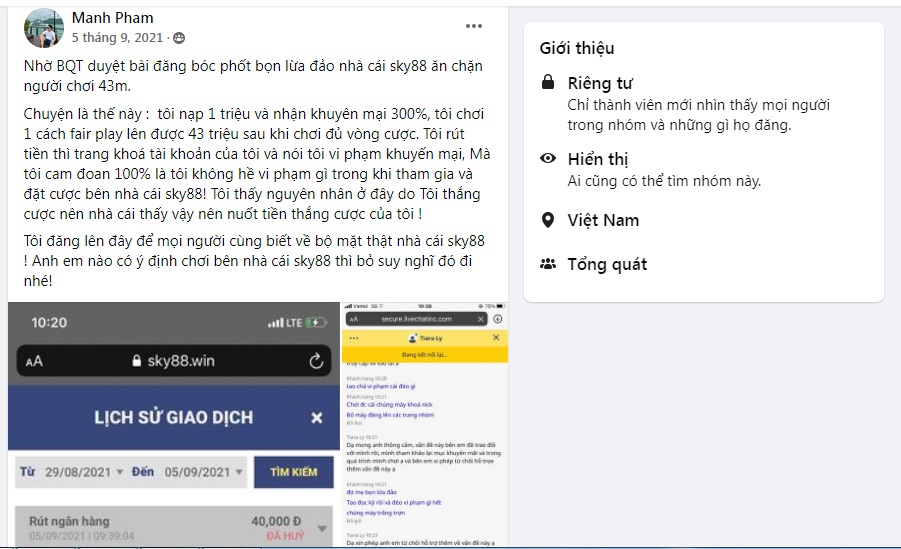 nhà cái sky88 lừa đảo